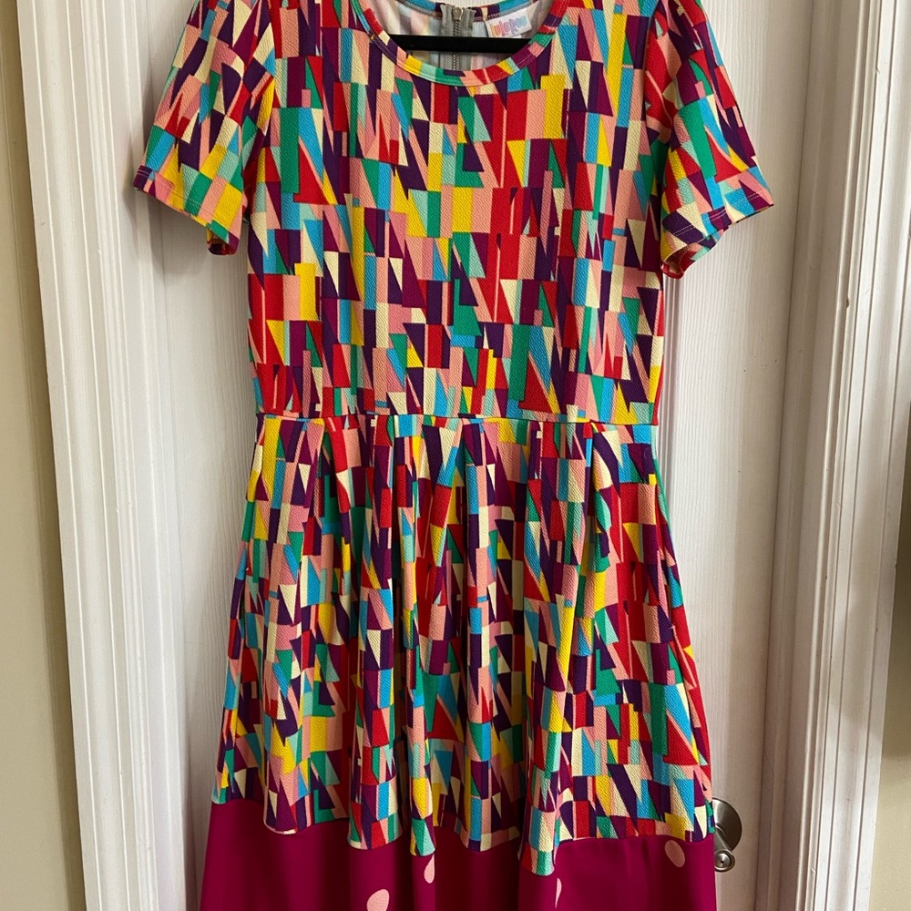 RARE LuLaRoe Amelia Dress with Vibrant Geometric Pattern